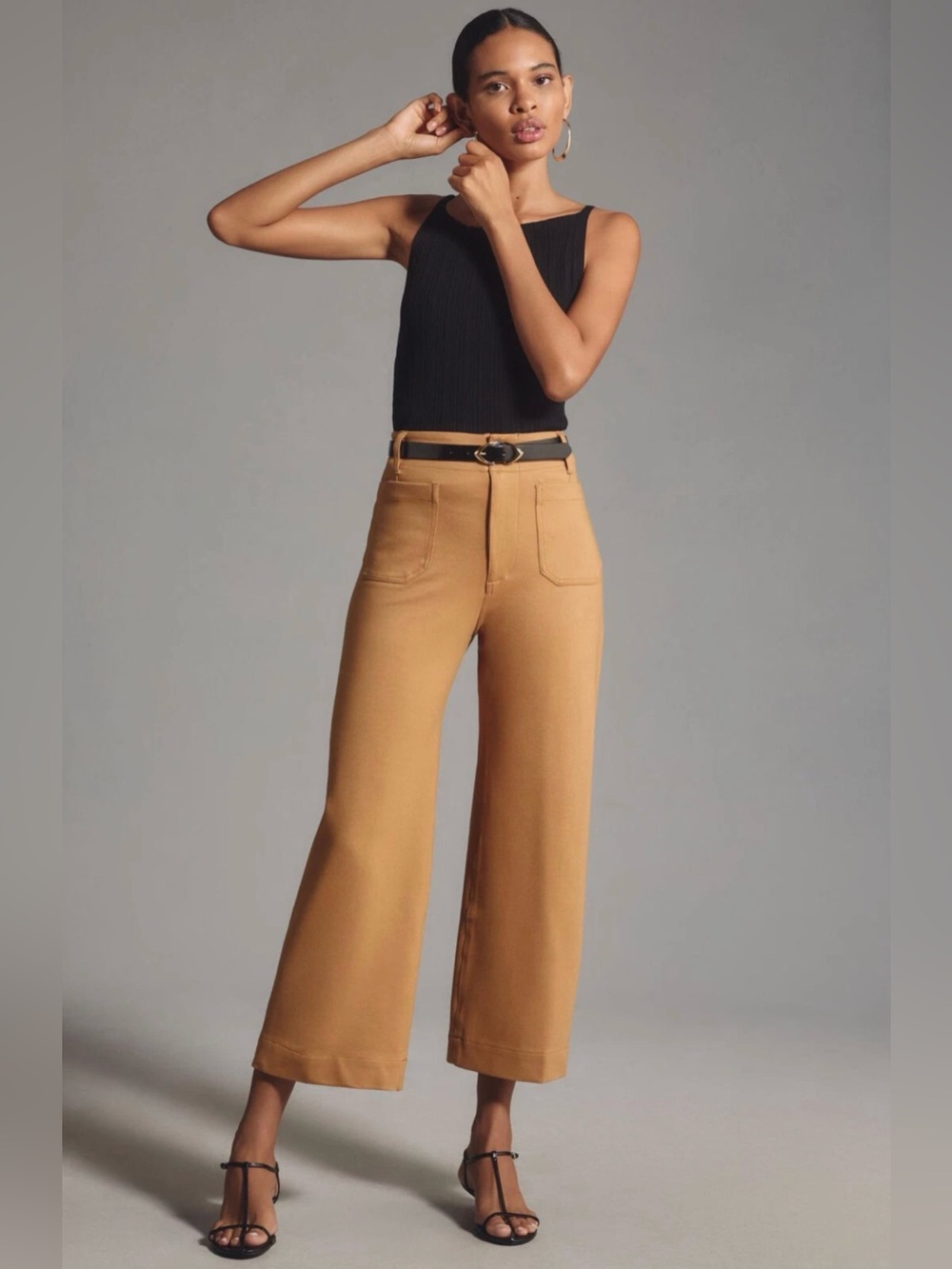 Anthropologie Maeve The Colette Cropped Wide-Leg Pants Ponte Edition Beige 28P